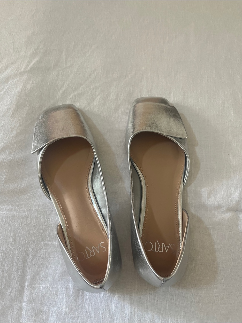 Trac Silver Square-Toe Folded Vamp Flats